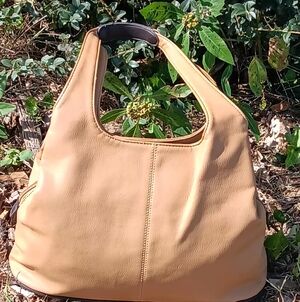 Camel Color Faux Leather Shoulder Bag